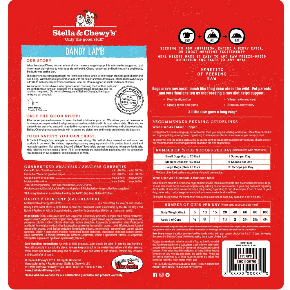 Stella & Chewy's Freeze Dried Raw Dandy Lamb Meal Mixers Grain Free Dog Food Topper - Budpants