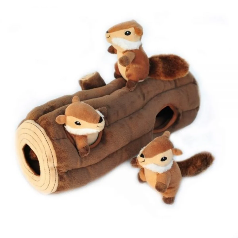 ZippyPaws Zippy Burrow Log 'n Chipmunks Hide & Seek Puzzle Dog Toy - Budpants