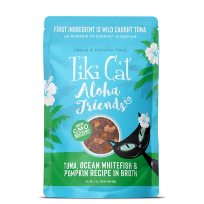 TIKI CAT ALOHA FRIENDS Tuna,Ocean Whitefish & Pumpkin in broth Pouch 3oz - Budpants