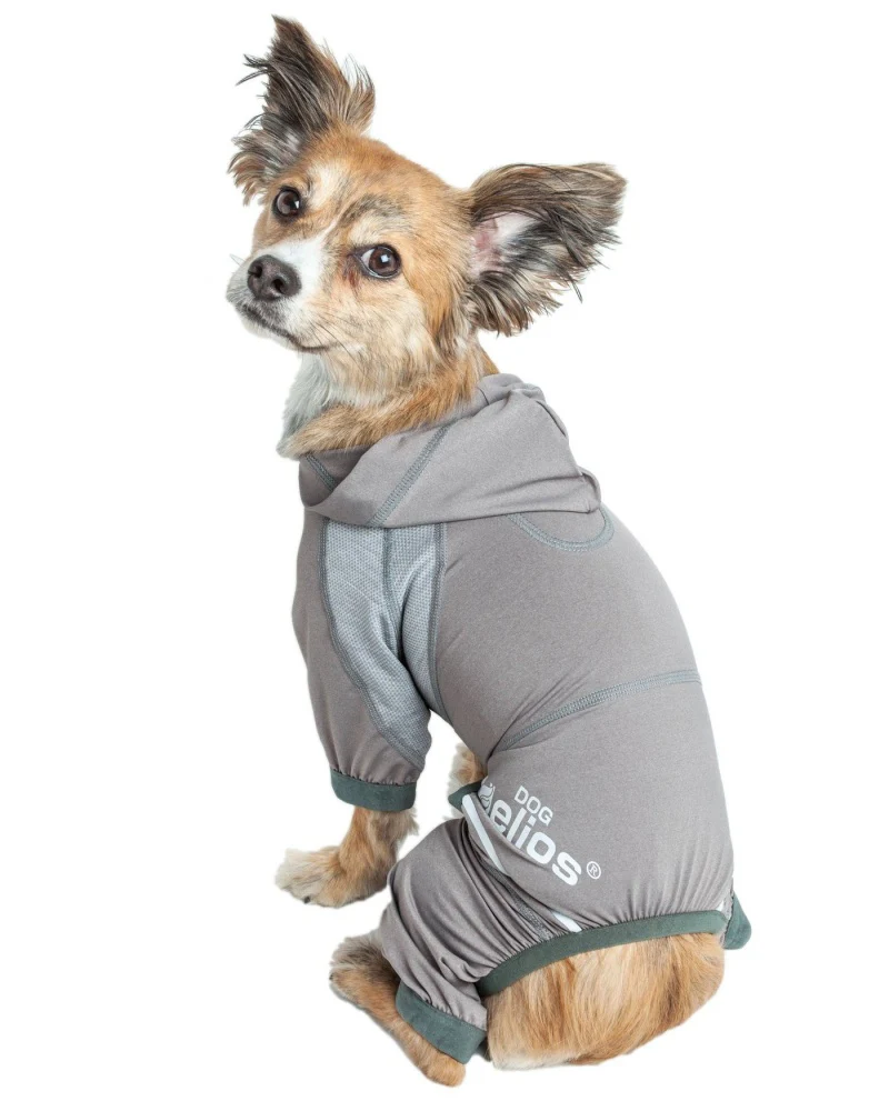 Pet Life Dog Helios Namastail Grey Full Bodied Performance Breathable Yoga Dog Hooded Tracksuit - Budpants