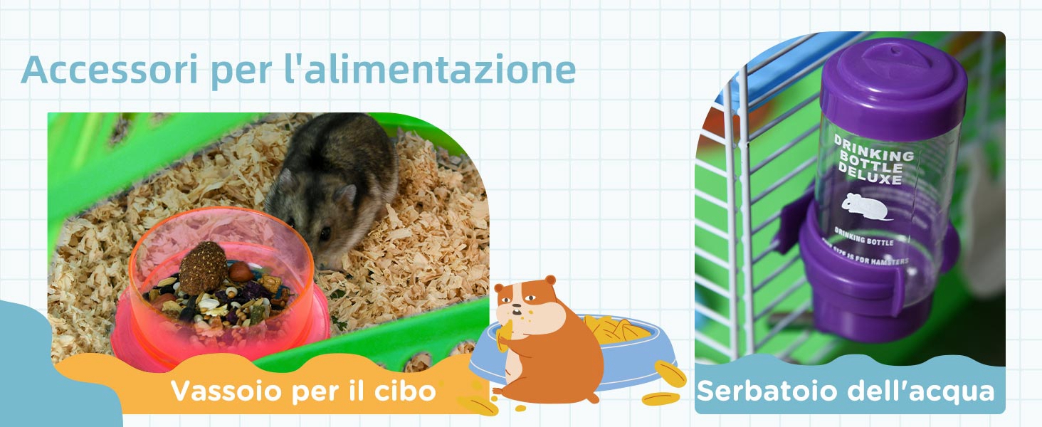 Gabbia per Criceti a 5 Livelli con Tubi, Ruota, Scale, Casetta e Bottiglia, Gabbietta per Roditori