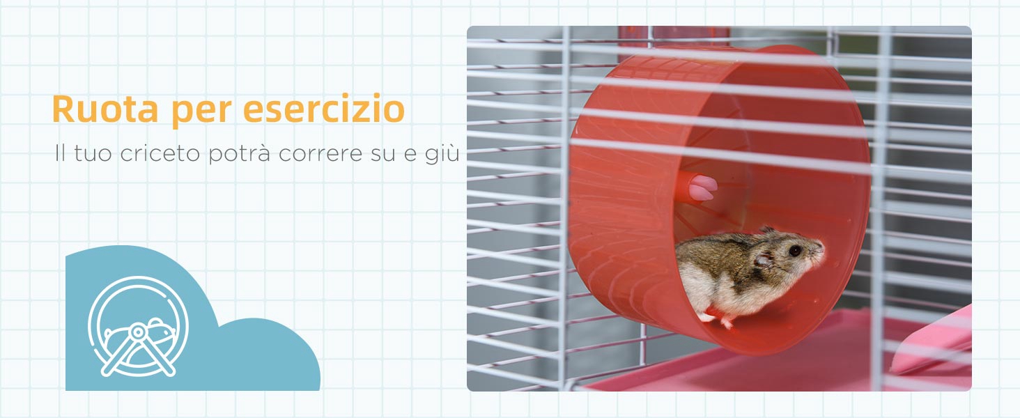 Gabbia per Criceti a 5 Livelli con Tubi, Ruota, Scale, Casetta e Bottiglia, Gabbietta per Roditori